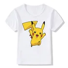 Покемон Pikachukids вискозная футболка Однотонная одежда Аниме фигурки Kawaii Футболка с принтом милая детская одежда белого цвета; Топы И Футболки для малышей