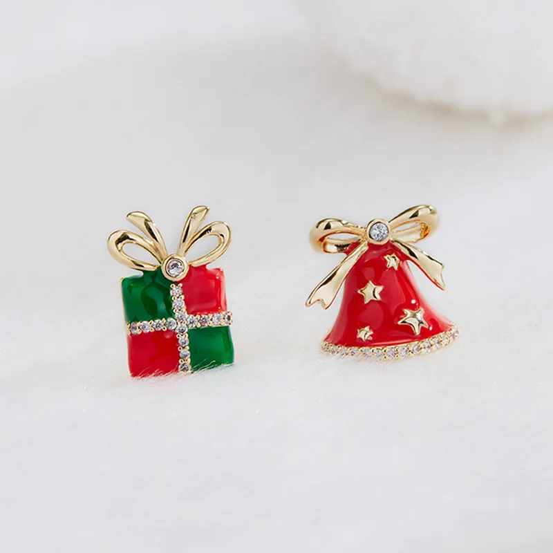 

Korean S925 silver needle asymmetric oil dripping Christmas gift bell Earrings