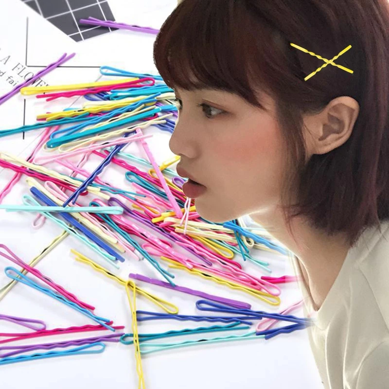 

50pcs/box Women Color Alloy Bobby Pins Simple Candy Color Hair Clip Hairpin
