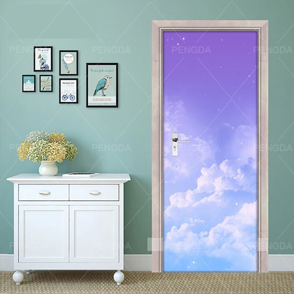 Pegatina de impresi&oacute;n 3D autoadhesiva, imagen de nube de cielo estrellado, decoraci&oacute;n del hogar, papel impermeable de PVC para renovaci&oacute;n de puerta de sala de estar-1