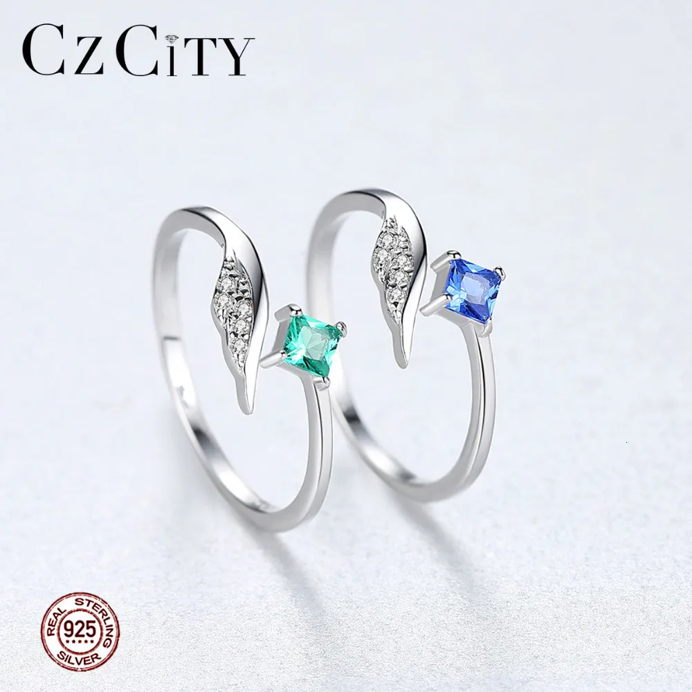 CZCITY из чистого 925 пробы серебра, открытые кольца для женщин, квадратные изумрудные драгоценные камни, хорошее ювелирное изделие, Подарок на годовщину, Aneis Feminino