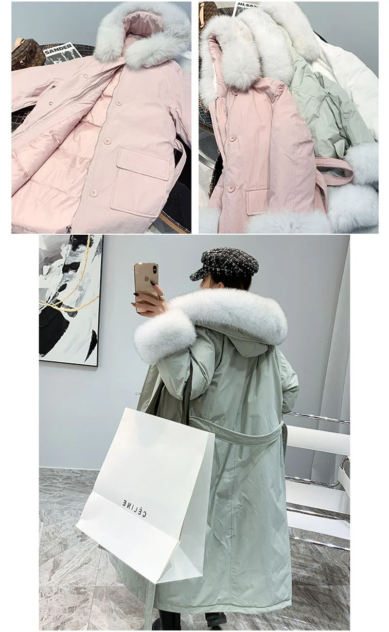 Новинка 2020 Женская парка на пуху с воротником из натурального Лисьего меха