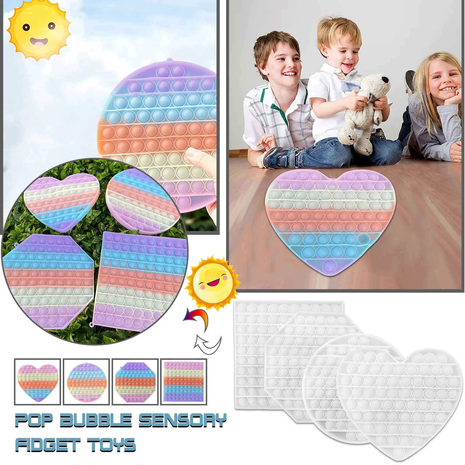 

Antistress Desktop UV Discolor Educational Toy Push Silicone Finger Bubble Sunshine Discoloration Fidget Toy for Kids Adult Gift