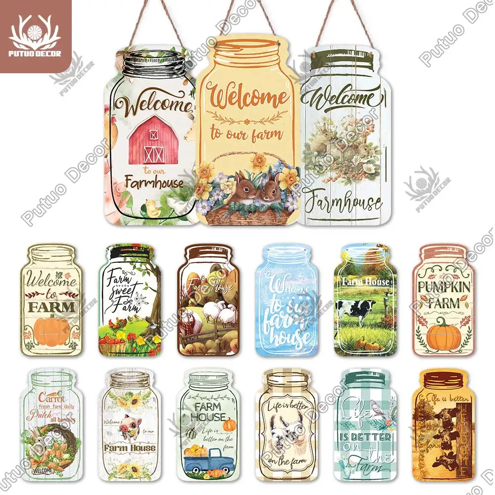 

Putuo Decor Farm House Sign Mason Jar Shaped Wooden Hanging Sign Fresh Wood Plaque Home Decoration Farmhouse Wall Art Decor