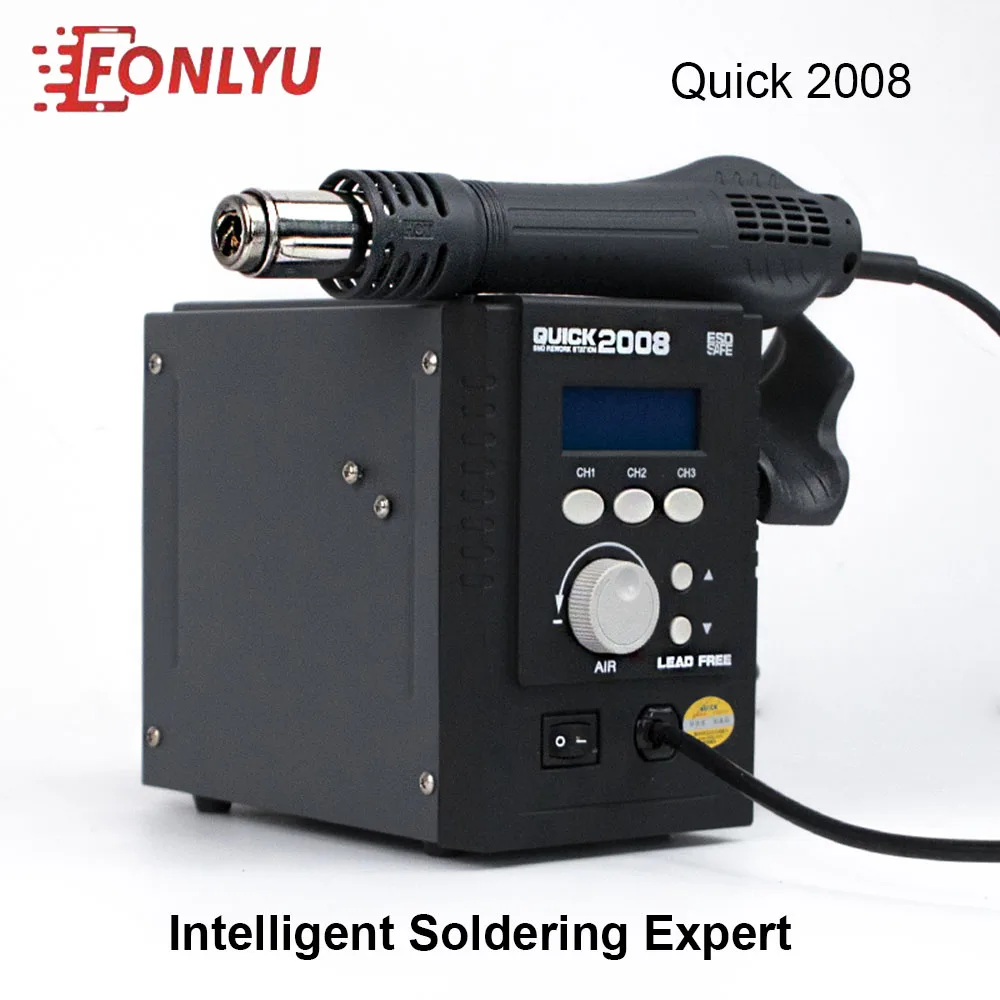 

QUICK 2008 Hot Air GunStation For Phone BGA Desoldering Repairing ESD Rework welding bench lead free adjustable display