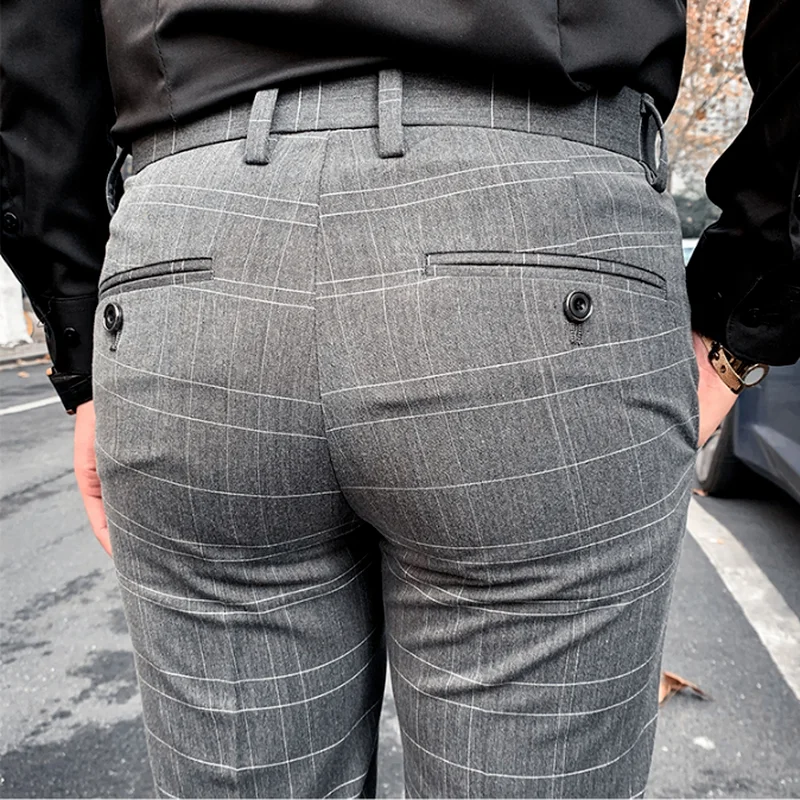 

Men's Suit Pants Spring and Autumn Plaid Slim Fit Men's Formal Pants High Quality Fashion Casual Men's Clothing Ankle Trouser