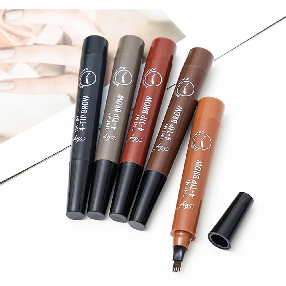 

5 Colors Eyebrow Pen Long Lasting 4 Fork Tip Eyebrow Pencil Cosmetic Waterproof Natural Dark Brown Liquid Eye Brow Pencil