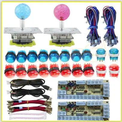 Blue Red 3 Аркадный DIY светодиодный комплект с нулевой задержкой USB энкодер для ПК аркадные игры 8 способ джойстик+ 5 В аркада со светодиодной подсветкой кнопочные кнопки - Цвет: Blue Red 3