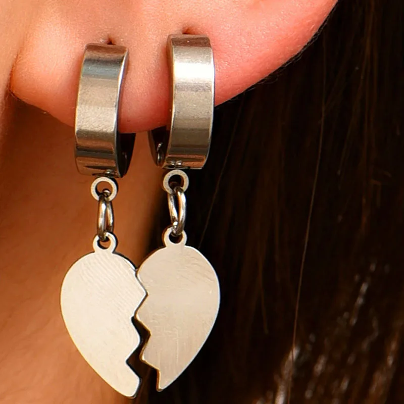 

New Fashion Silver Color Combined Heart Design Earrings For Women Punk Style Broken Heart Style Jewelry Accessory