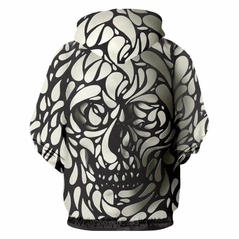 Black white full print Zipper Hoodies 3d Petal skull Men's Hoody Jackets Fashion Men Women Autumn Hooded Tracksuit XS-7XL | Мужская
