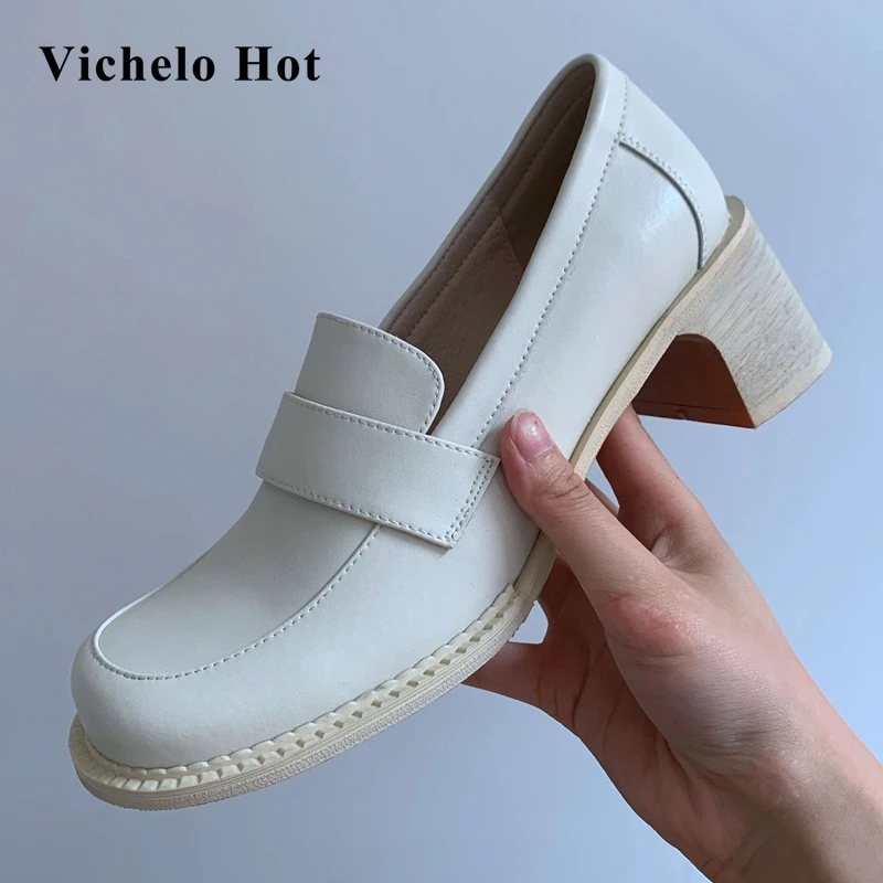 

Vichelo/Лидер продаж; Натуральная кожа; Круглый носок; Высокий каблук; Ручная работа; Высокое качество; Красивая Женская повседневная одежда; Ту...
