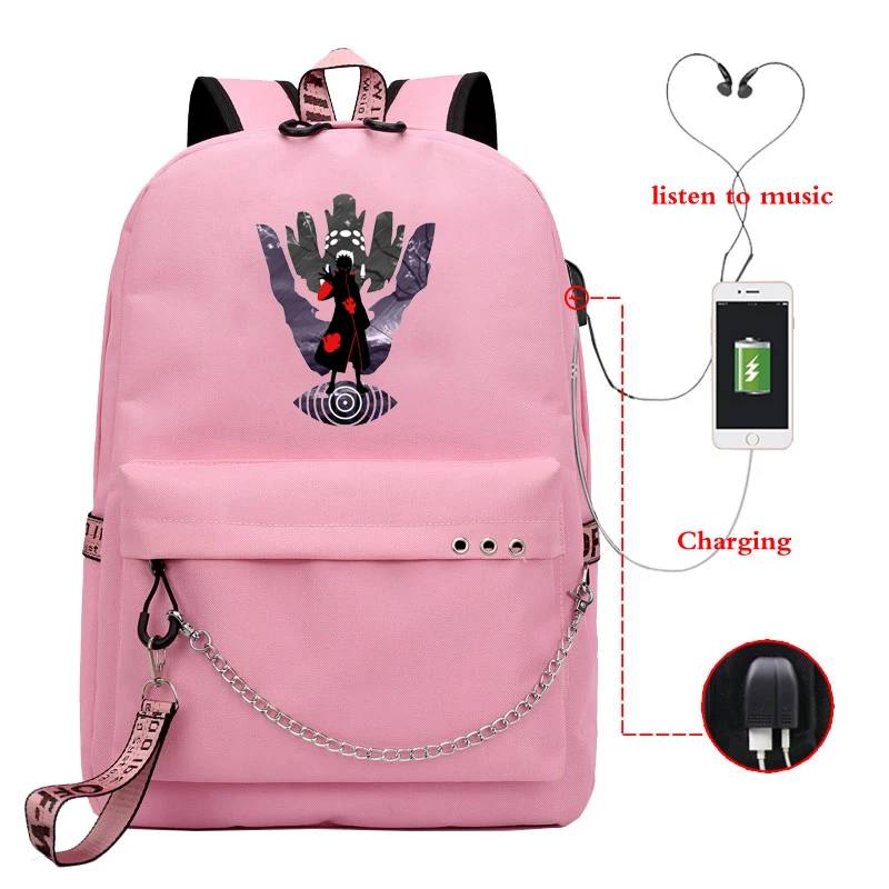 

Pain Akatsuki Backpacks School Bags for Teenage Girls USB Charging Women Back Pack Laptop Pink Travel Student Bookbag Book Bag