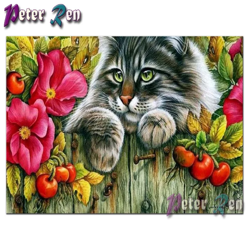 

5D Diy diamond painting kitten Resin crystal rhinestone mosaic embroidery stick drill Cross Stitch Set Home Decor Cat in flowers
