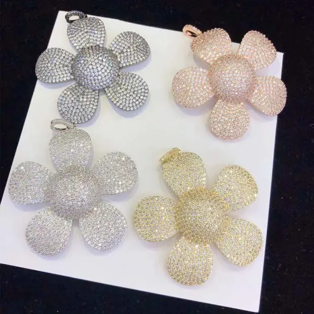 

37mm golden plated Cz micro flower pendant