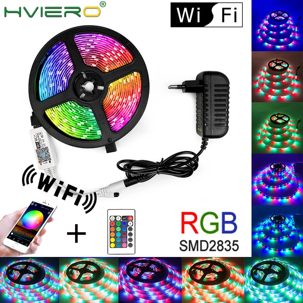 WI FI RGB 2835 светодиодный полосы Водонепроницаемый светильник 5 м 10 15 строка DC12V Fiexble с