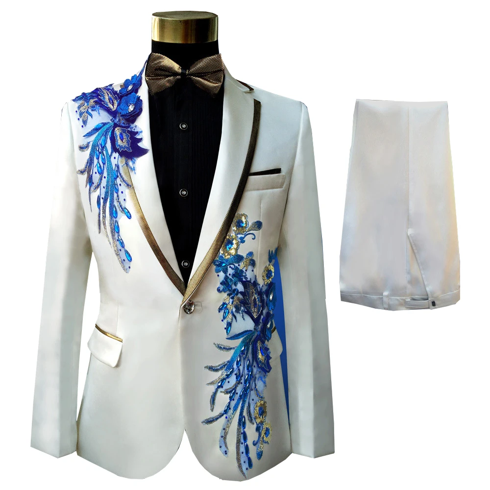 

Мужской облегающий костюм с блестками, белый блестящий смокинг с одной пуговицей и отворотом, блейзер + жилет + брюки, 2 шт.