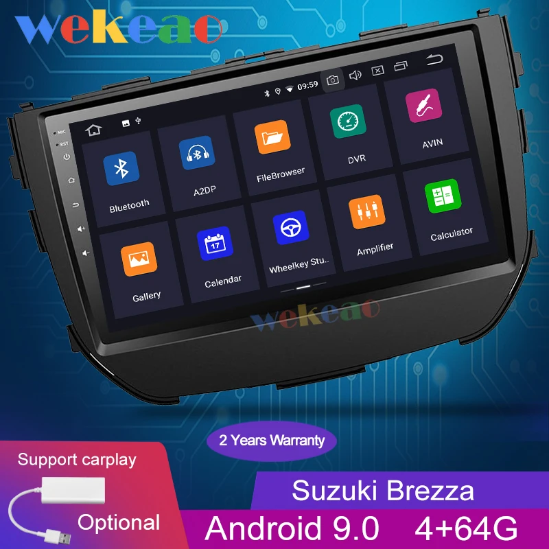 

Wekeao Touch Screen 9'' 1 Din Android 9.0 Car Radio Automotivo Car Dvd Player For Suzuki Brezza Auto GPS Navigation 4G 2016-2019