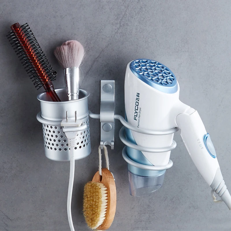 Золотой держатель для фена алюминиевая настенная Полка Фен стойка с чашкой