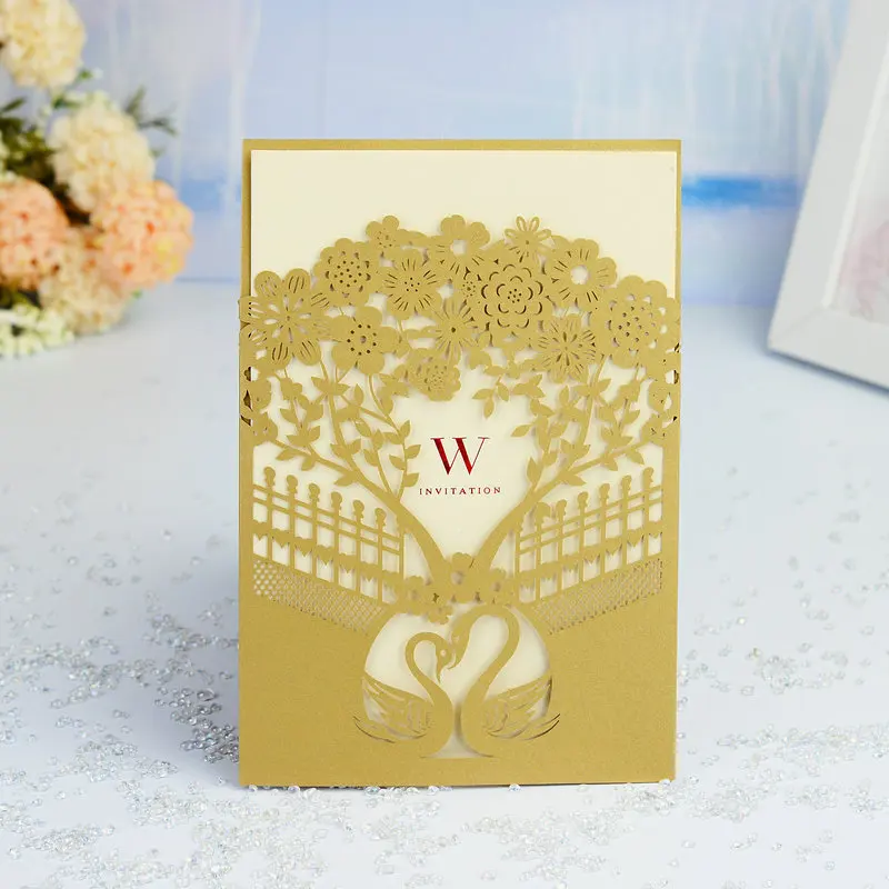 50 шт золотой красный синий лазерная резка свадебные пригласительные открытки