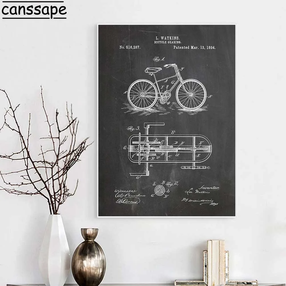 Велосипед Gearing патент настенный художественный постер искусство для езды на