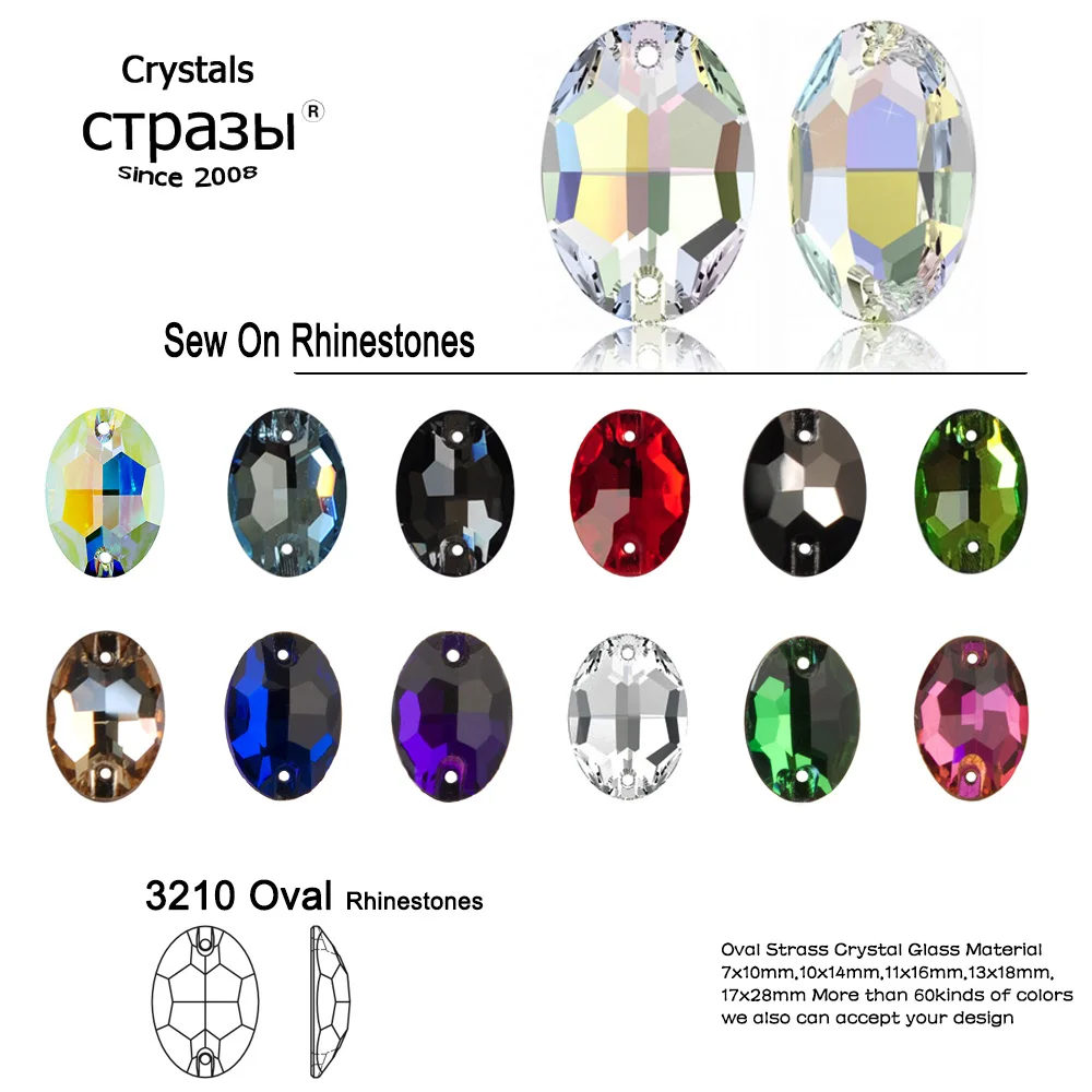 

Oval Glass Crystal Stones DIY Crafts Sew On Rhinestones Flatback Decorative Jewelry Beads Strass For Dancing Dress Garment