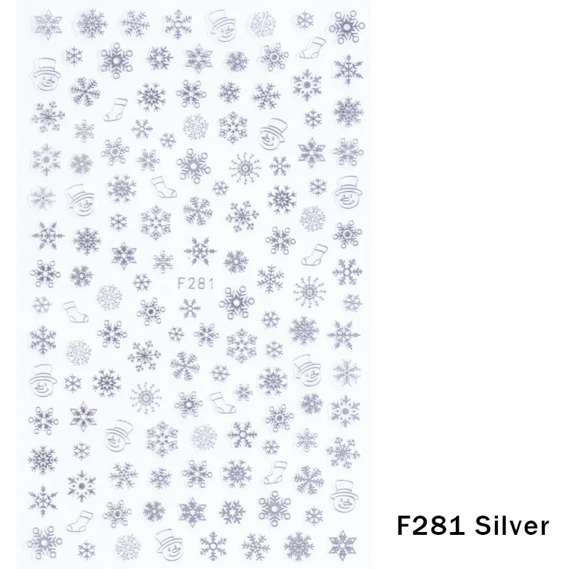 F281 Silver 1 шт рождественские наклейки для ногтей наклейки снежные хлопья рождественские обертывания Снеговик зимние украшения маникюрные инструменты слайдеры F281-284 - Цвет: F281 Silver
