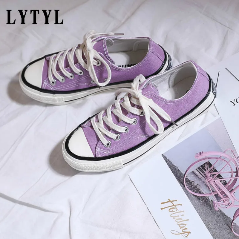 

Girl Shoes Casual Lavender Light Purple Beautiful Sneakers All Match Solid Color Lace Up Flat Heel Canvas Shoes Students B20-768