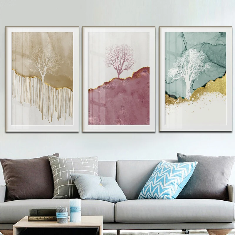 Абстрактный Золотой олень и птица холст для живописи Современное украшение дома