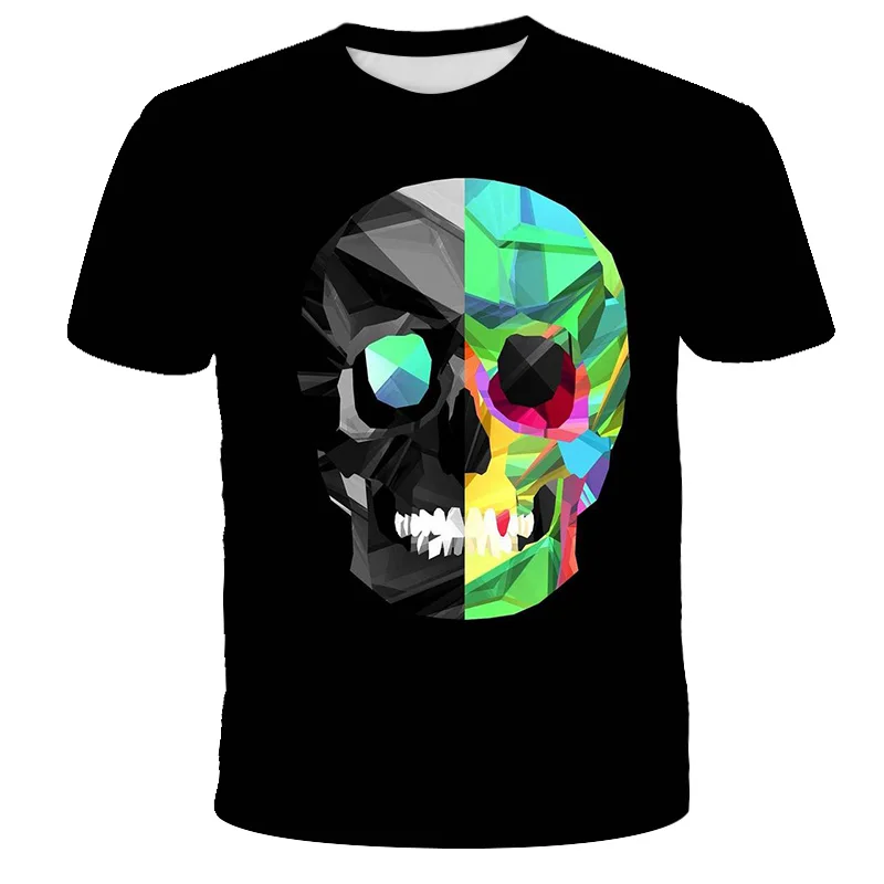 

2021 new boys' and girls' summer skull print short sleeve T-shirt 3D print casual T-shirt casual breathable funny T-shirt