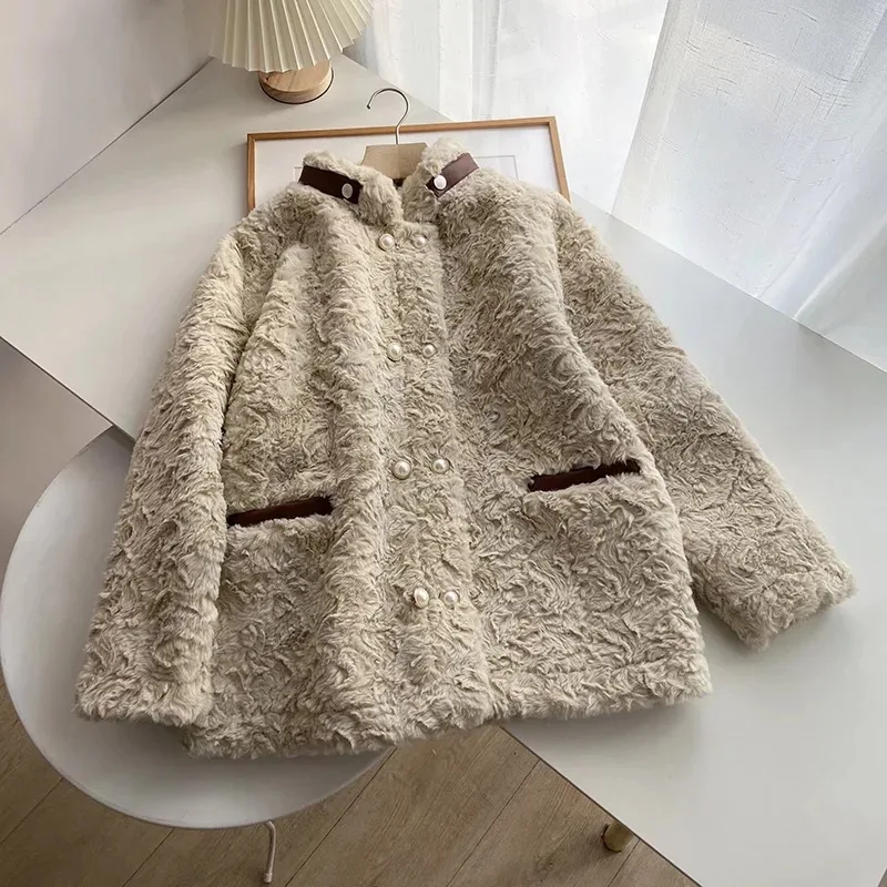 

2021 женское элегантное однотонное пальто из меха ягненка, женский кардиган