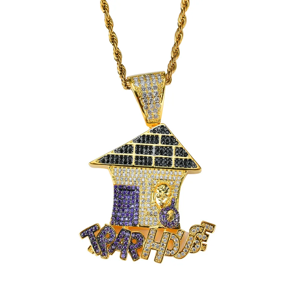 Хип хоп цепь полностью Iced Out лаборатория Алмазный ловушка дом кулон ожерелье для