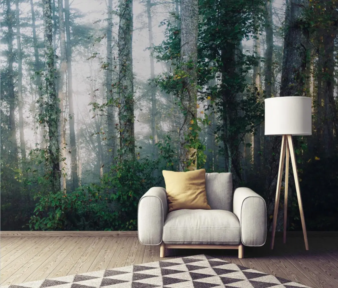Nordic style foggy forest background wallpaper home decoration living room bedroom forest woods decorative painting 3d wallpaper