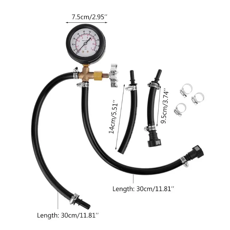 

Quick Connected Fuel Injection Pump Pressure Gauge Tester w Valve 0-100PSI 7BAR