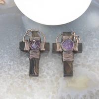 natural amethysts bead lace wiring agates quartz cross necklace pendant bronze hallow religion necklaces bracelet jewelry markin