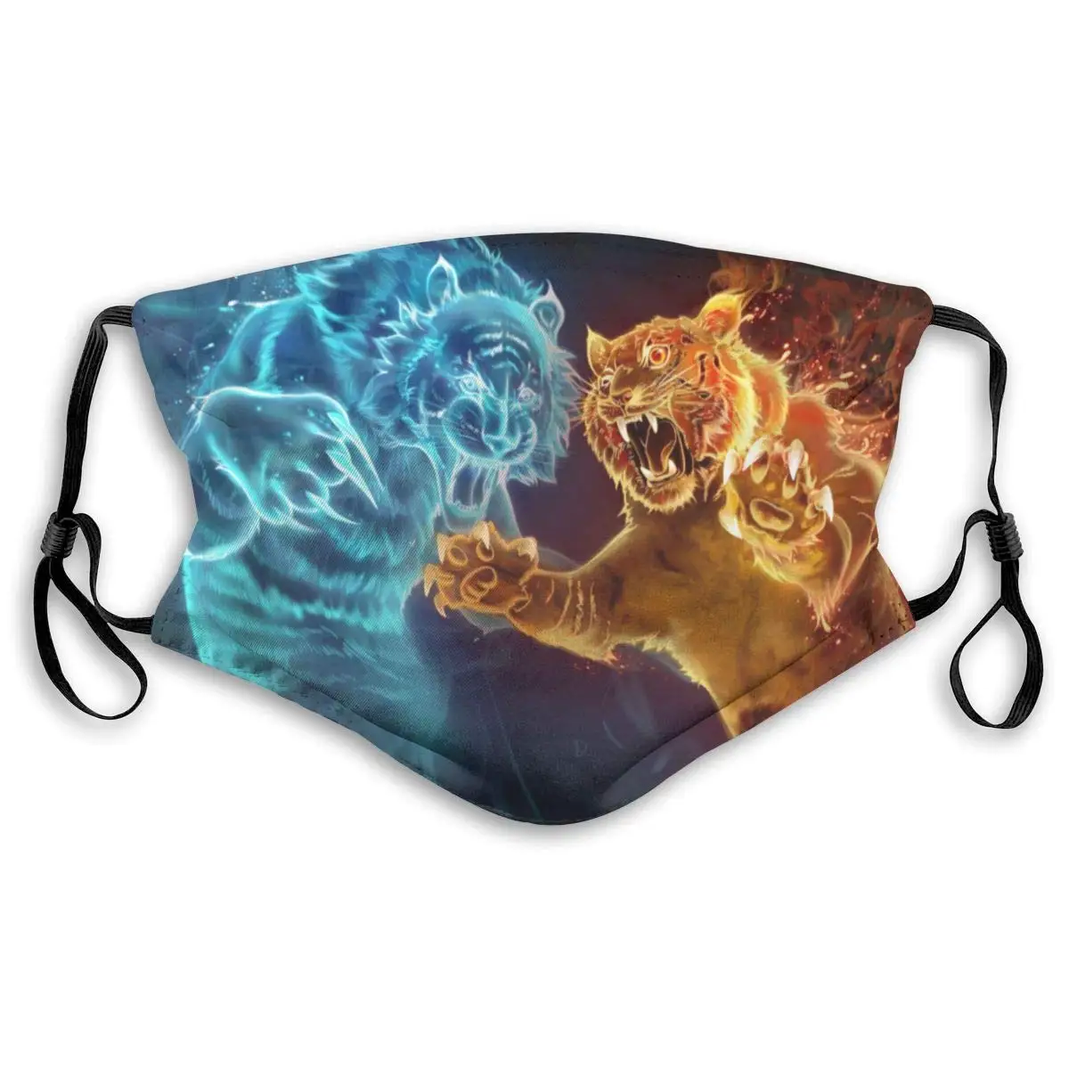 

Fire Ice Tiger Washable Reusable Mask, Anti Dust Half Face Mouth Mask For Kids Teens Men Women With Adjustable Ear Loops