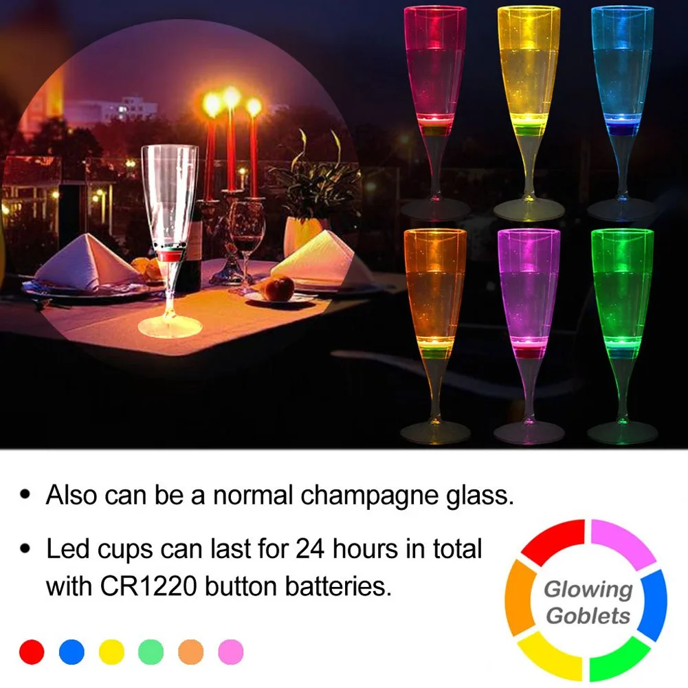 

6 Pcs LED Wine Champagne Flute Glasses Water Liquid Activated Flashing Light-up Cups EJ