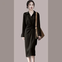 2021 new korean fashion sheer shirt dress ladies streetwear sundress woman long sleeve singer breasted black gray corset dresses