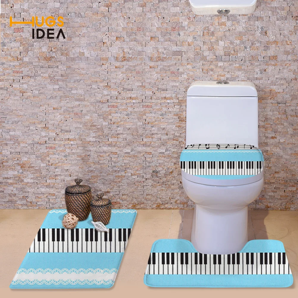 

HUGSIDEA Hot Selling Toilet Seat Cover For Bathroom Home Decorative Piano Keys Stripe Brand Design Warm Clean Washable Floor Mat