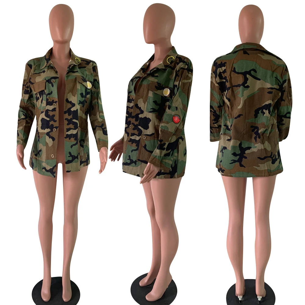 

2021 Spring New Clothes Women Office Wear Coats And Jackets Fashion Sexy Temperament Camouflage Long Coat Tooling Casual Style