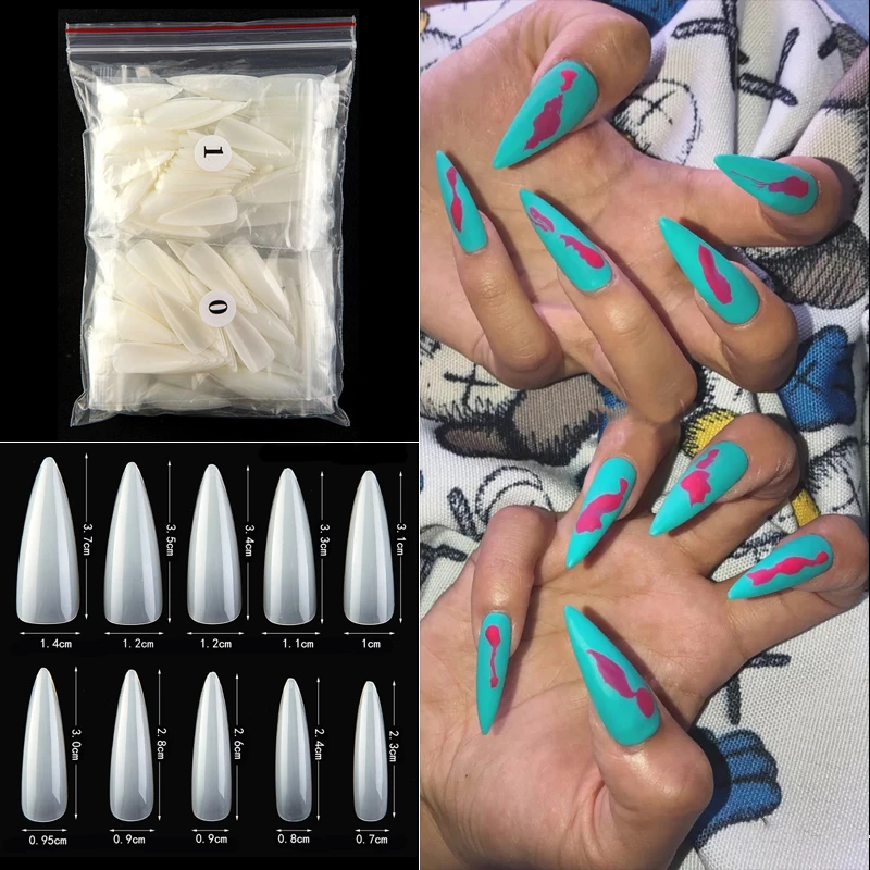 

500pcs/oppWhite/Natural/Clear Nail Tips Long Stiletto Nails Fake Full Cover Flase Nails Artificial Press on Nails for Women DIY