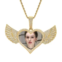 lateefah heart shape angel wing custom photo pendant medallion real gold plated hip hop jewelry for women men for new year gift