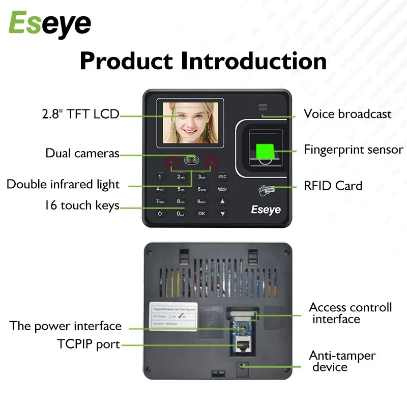 2.8inch TFT LCD Face Recognition Fingerprint Time Attendance System Employee Office Access Control Machine TCP/IP | Безопасность и