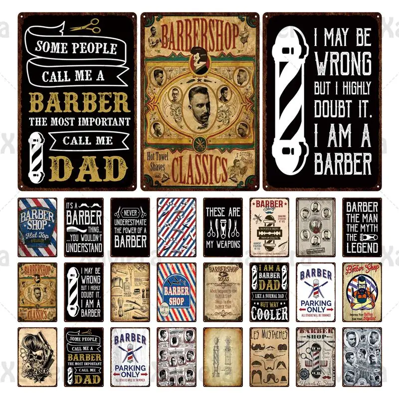 

Barber Shop Decor Metal Poster Tin Sign Barber Haircuts & Shaves Metal Iron Sheets Painting Decorative Plaques Wall Art Plates