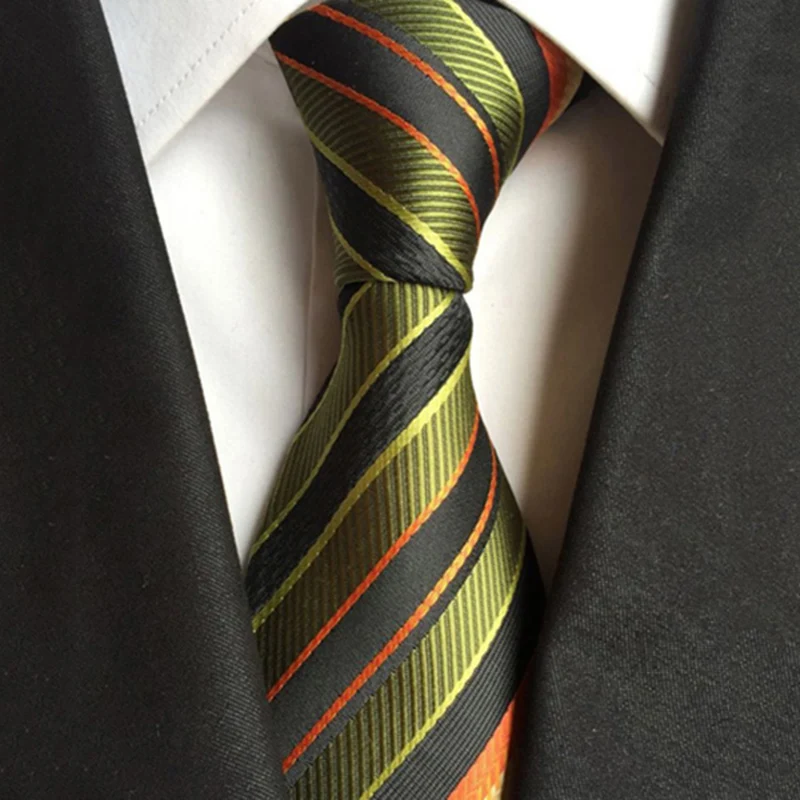 Модный деловой Шелковый мужской галстук 8 см в зеленую желтую белую полоску