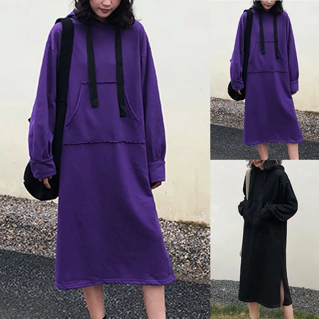 Модные женские повседневные свободные толстовки с длинным рукавом одноцветные