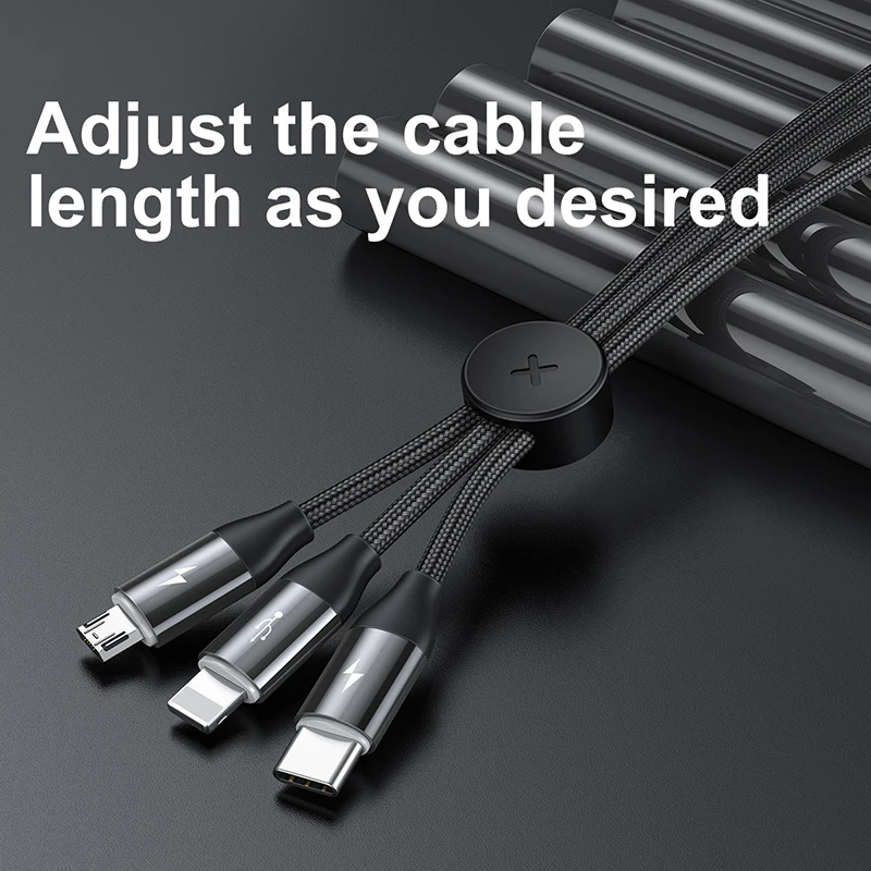 Baseus 3 в 1 USB кабель для iPhone Micro Type C Android мобильный телефон магнитный светящийся