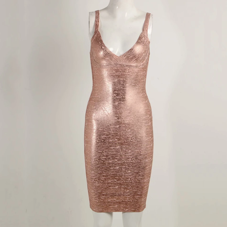 Amily. c новое летнее женское облегающее Бандажное платье Vestidos Золотое розовое золото и серебро с v-образным вырезом тонкое модное женское платье