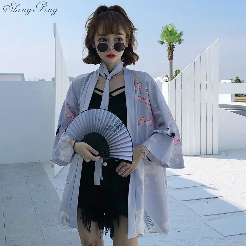 Кимоно женское в японском стиле журавль юката с красной короной хаори топ