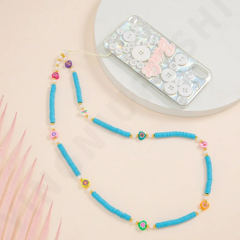 

Boho Beads Soft Ceramic Mobile Phone Straps Hanging Neck Rope Long Chain Anti-fall Phone Case Lanyard 2021 Trendy phone beads