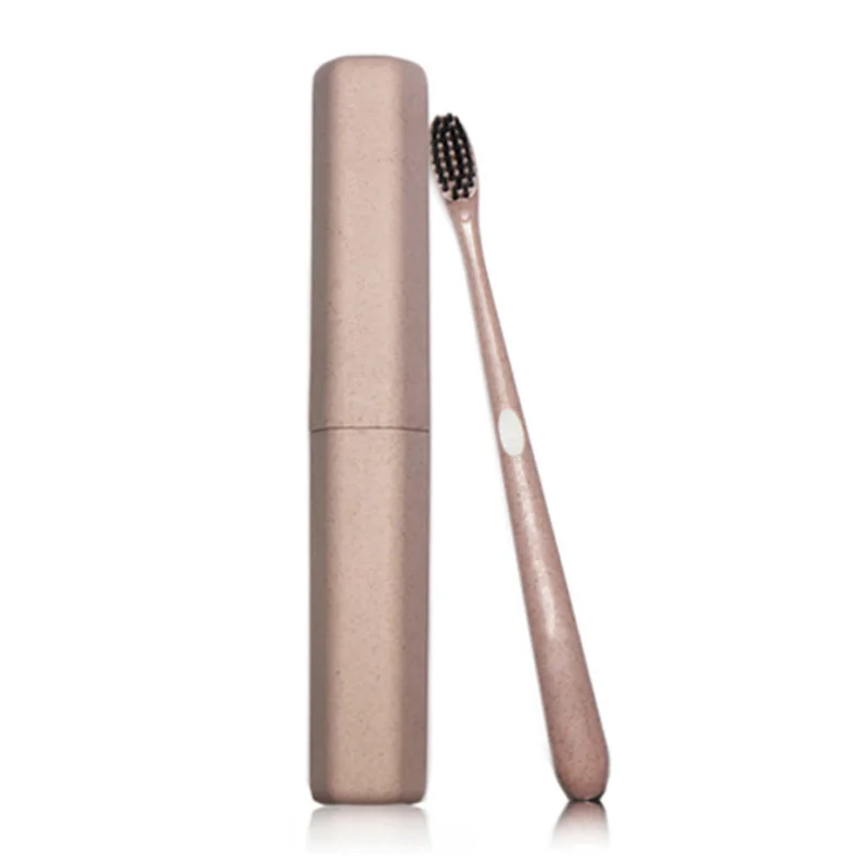 

Creative Adult Soft Toothbrush Portable Wheat Straw Tooth Cleaning Bamboo Charcoal Bristle Brush with Travel Storage Case